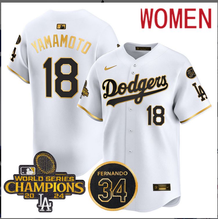 Women MLB Los Angeles Dodgers #18 Yamamoto white 2024 World Series Champions Patch Limited Jersey style 5->women mlb jersey->Women Jersey